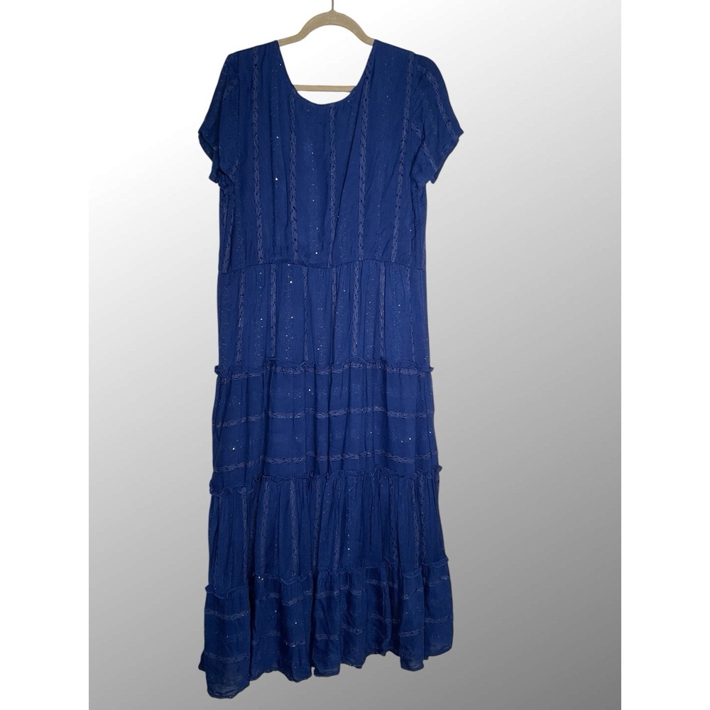 NWT Soft Surroundings Kara Shimmer Tiered Maxi Dress Large Blue Women Woven Boho - Picture 9 of 13